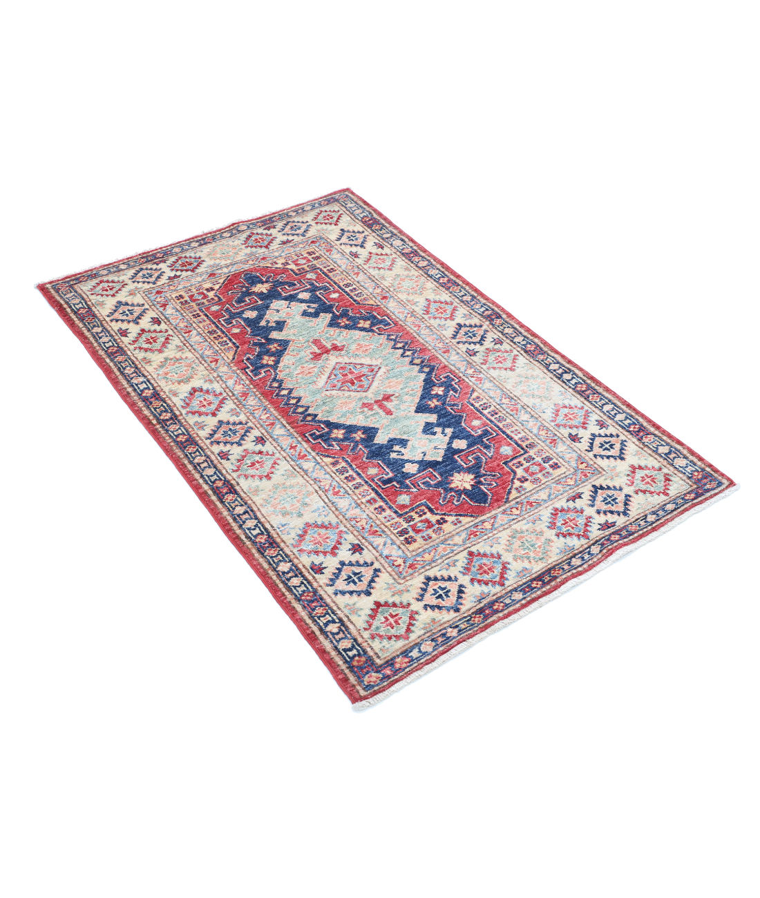 Kazak 2'9'' X 4'1'' Hand-Knotted Wool Rug 2'9'' x 4'1'' (83 X 123) / Red / Ivory