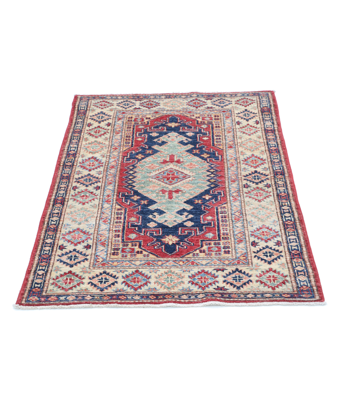 Kazak 2'9'' X 4'1'' Hand-Knotted Wool Rug 2'9'' x 4'1'' (83 X 123) / Red / Ivory