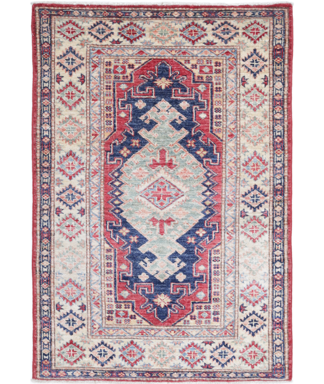 Kazak 2'9'' X 4'1'' Hand-Knotted Wool Rug 2'9'' x 4'1'' (83 X 123) / Red / Ivory
