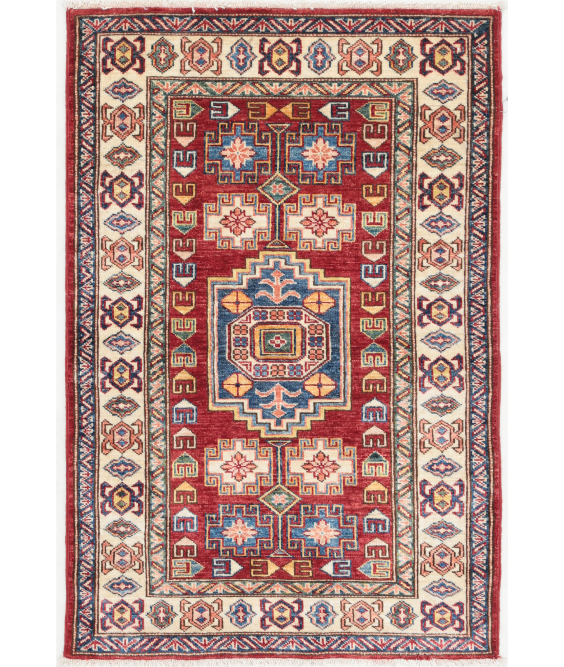 Hand Knotted Royal Kazak Wool Rug - 2'7'' x 3'10'' 2' 7" X 3' 10" ( 79 X 117 ) / Red / Ivory