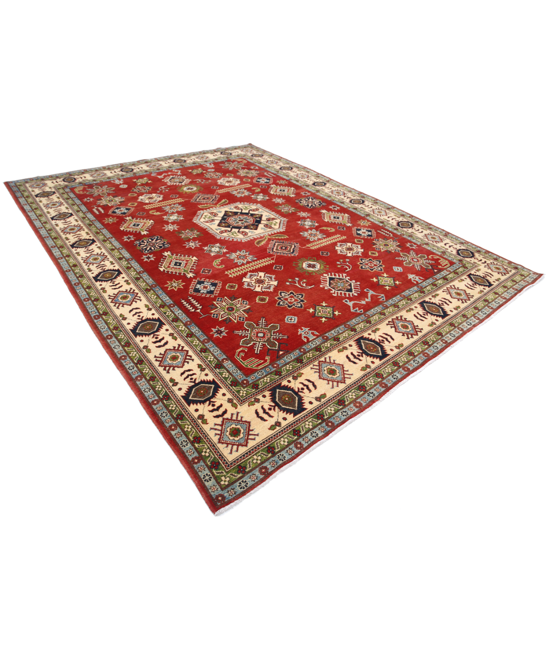 Kazak 9' 0" X 11' 7" Hand-Knotted Wool Rug 9' 0" X 11' 7" (274 X 353) / Red / Ivory