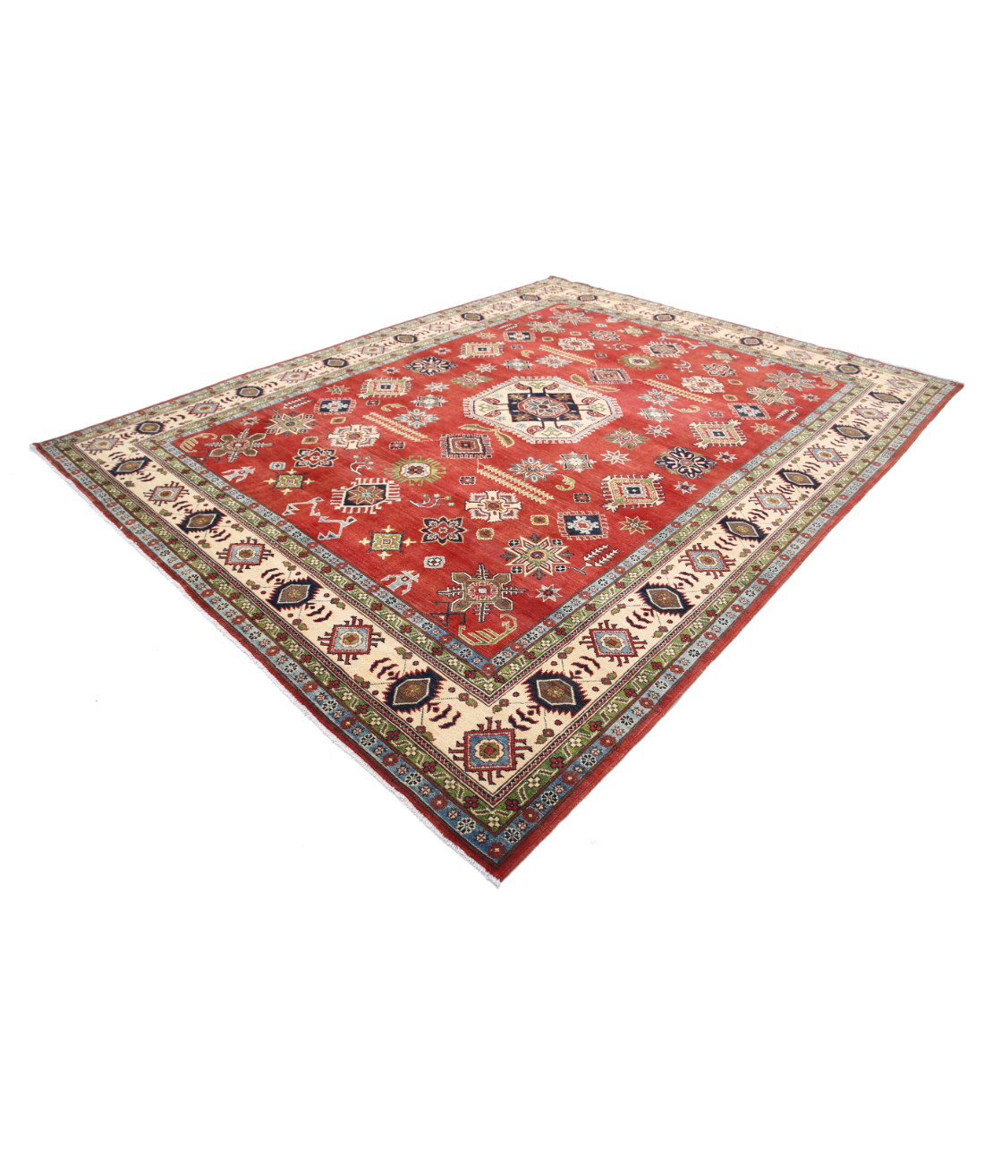Kazak 9' 0" X 11' 7" Hand-Knotted Wool Rug 9' 0" X 11' 7" (274 X 353) / Red / Ivory