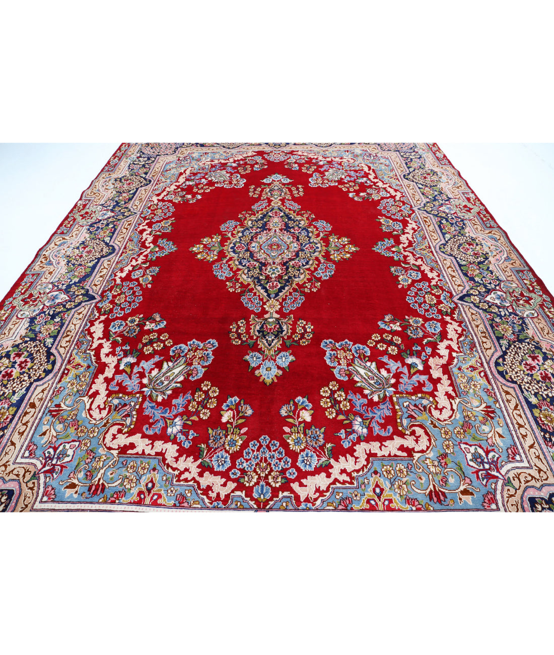 Kerman 9'6'' X 13'2'' Hand-Knotted Wool Rug 9'6'' x 13'2'' (285 X 395) / Red / Blue