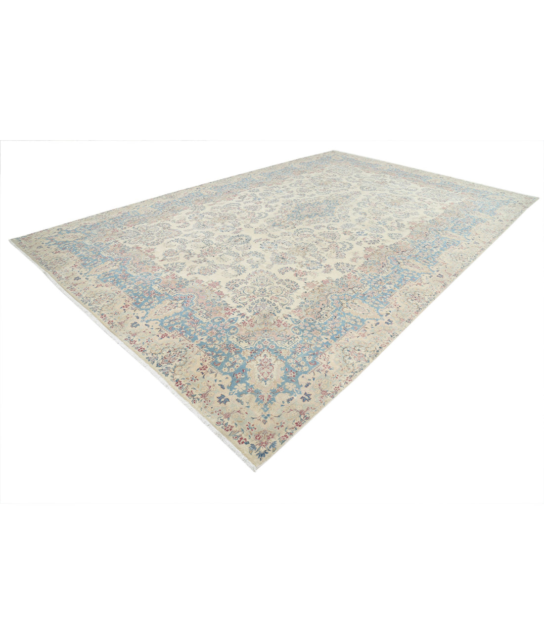 Kerman 10'8'' X 16'9'' Hand-Knotted Wool Rug 10'8'' x 16'9'' (320 X 503) / Ivory / Blue