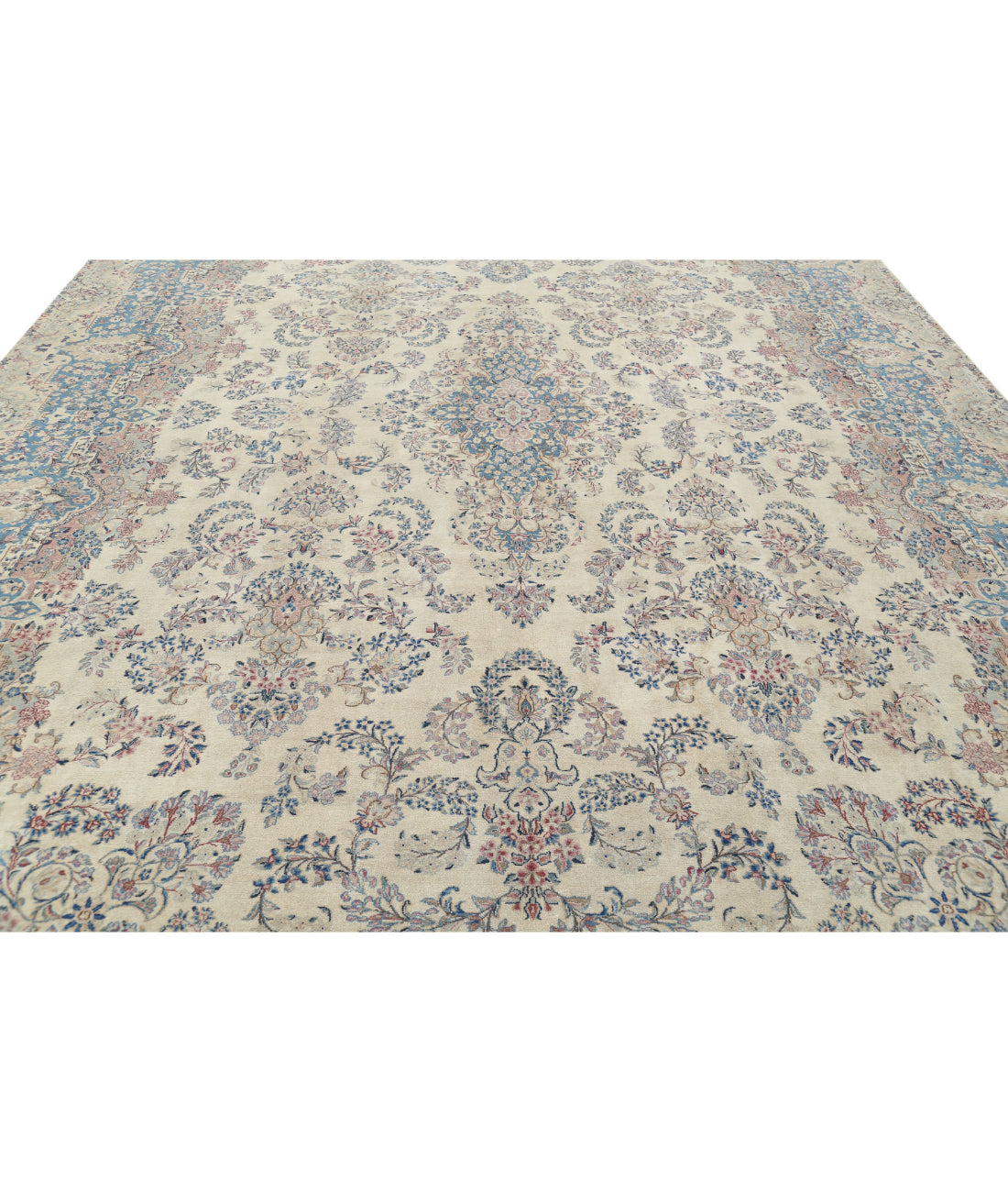 Kerman 10'8'' X 16'9'' Hand-Knotted Wool Rug 10'8'' x 16'9'' (320 X 503) / Ivory / Blue