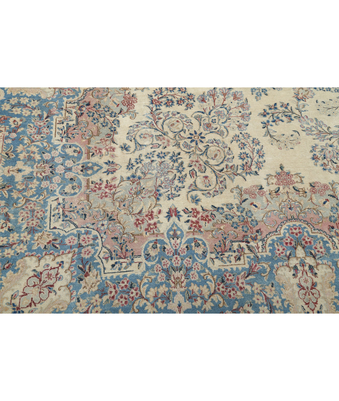 Kerman 10'8'' X 16'9'' Hand-Knotted Wool Rug 10'8'' x 16'9'' (320 X 503) / Ivory / Blue