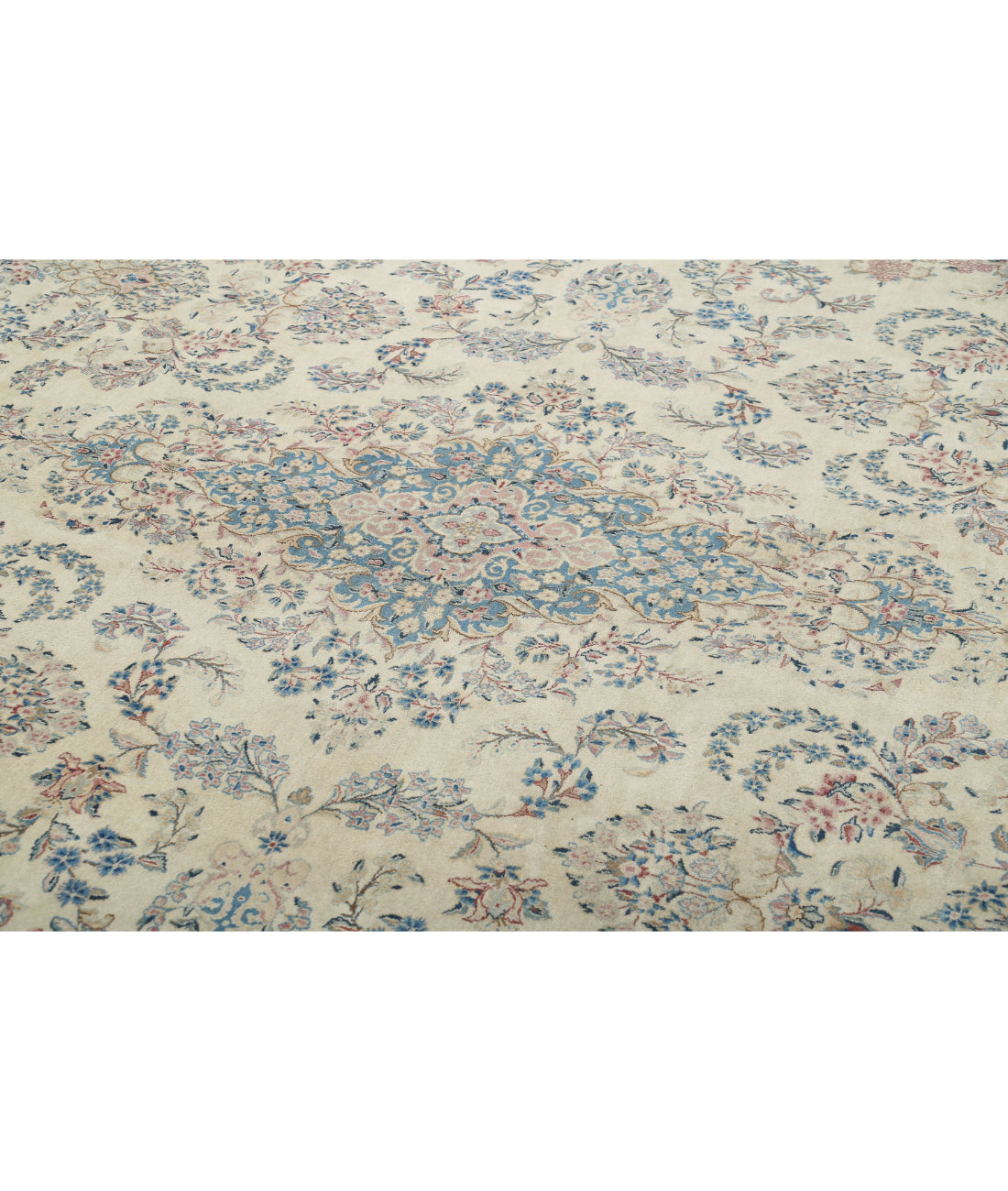 Kerman 10'8'' X 16'9'' Hand-Knotted Wool Rug 10'8'' x 16'9'' (320 X 503) / Ivory / Blue
