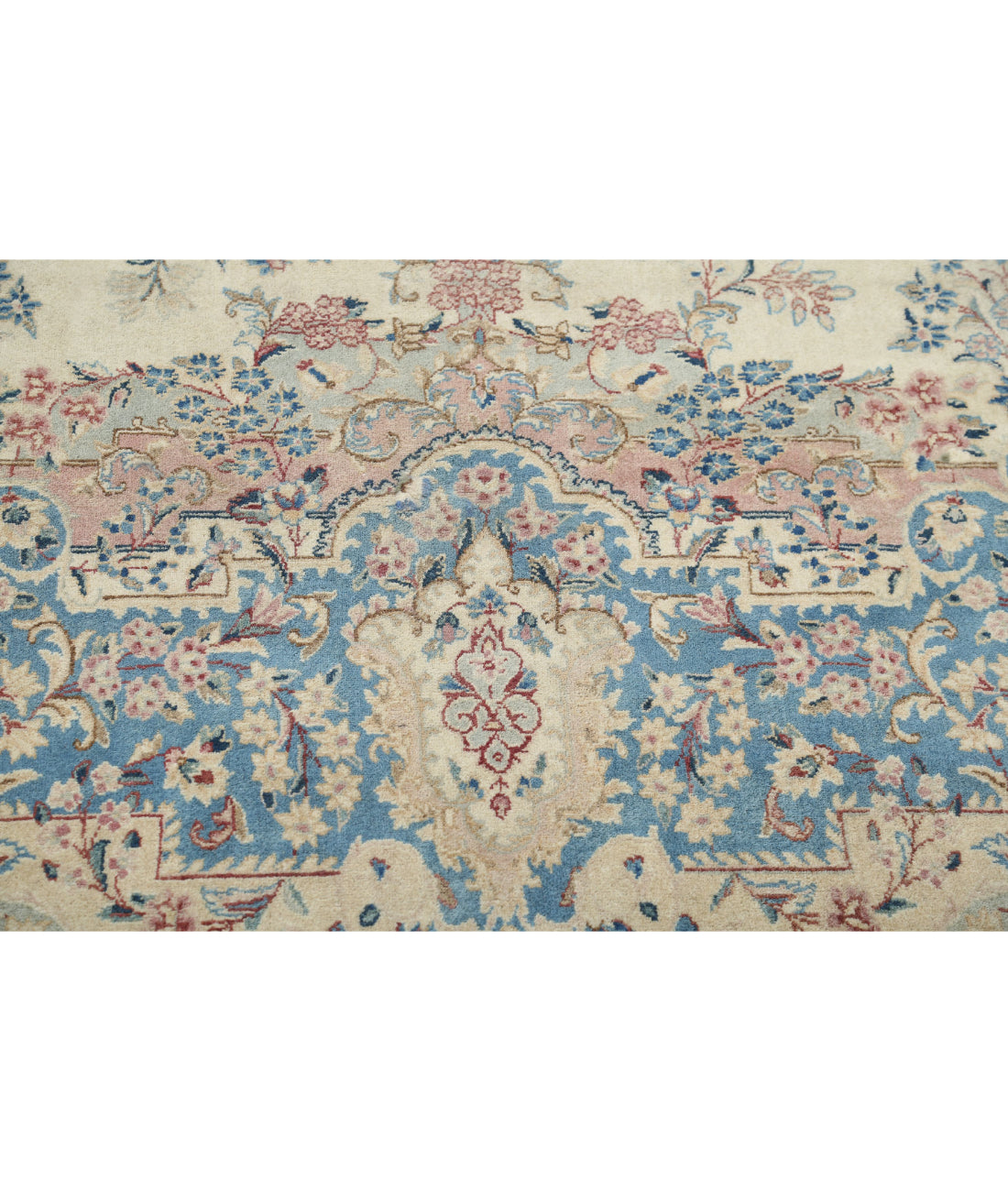 Kerman 10'8'' X 16'9'' Hand-Knotted Wool Rug 10'8'' x 16'9'' (320 X 503) / Ivory / Blue
