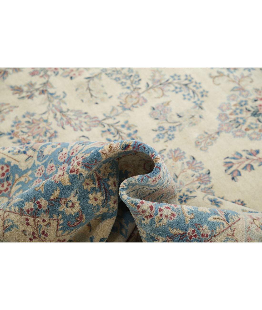 Kerman 10'8'' X 16'9'' Hand-Knotted Wool Rug 10'8'' x 16'9'' (320 X 503) / Ivory / Blue
