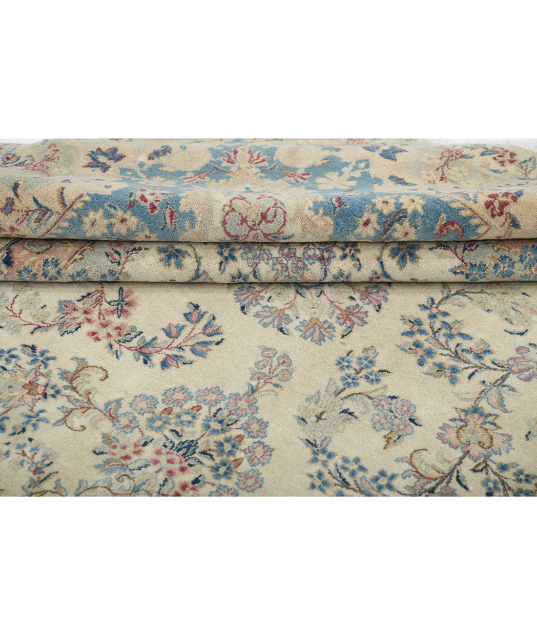 Kerman 10'8'' X 16'9'' Hand-Knotted Wool Rug 10'8'' x 16'9'' (320 X 503) / Ivory / Blue