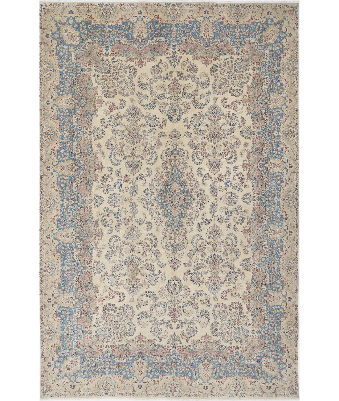 Kerman 10'8'' X 16'9'' Hand-Knotted Wool Rug 10'8'' x 16'9'' (320 X 503) / Ivory / Blue