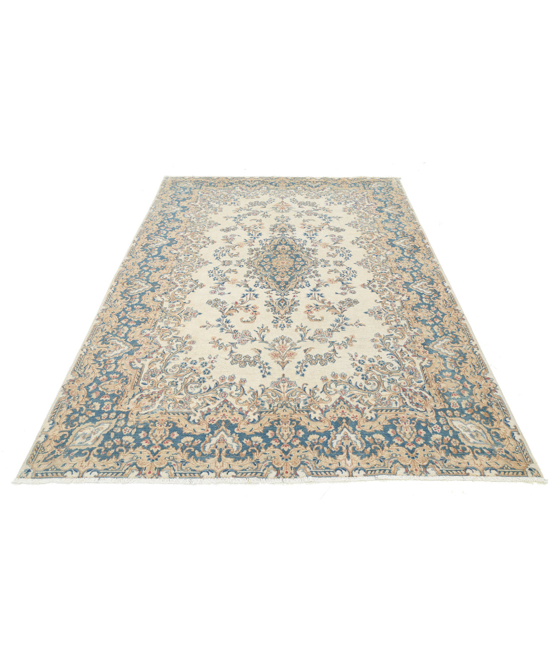 Kerman 5'10'' X 8'6'' Hand-Knotted Wool Rug 5'10'' x 8'6'' (175 X 255) / Ivory / Blue