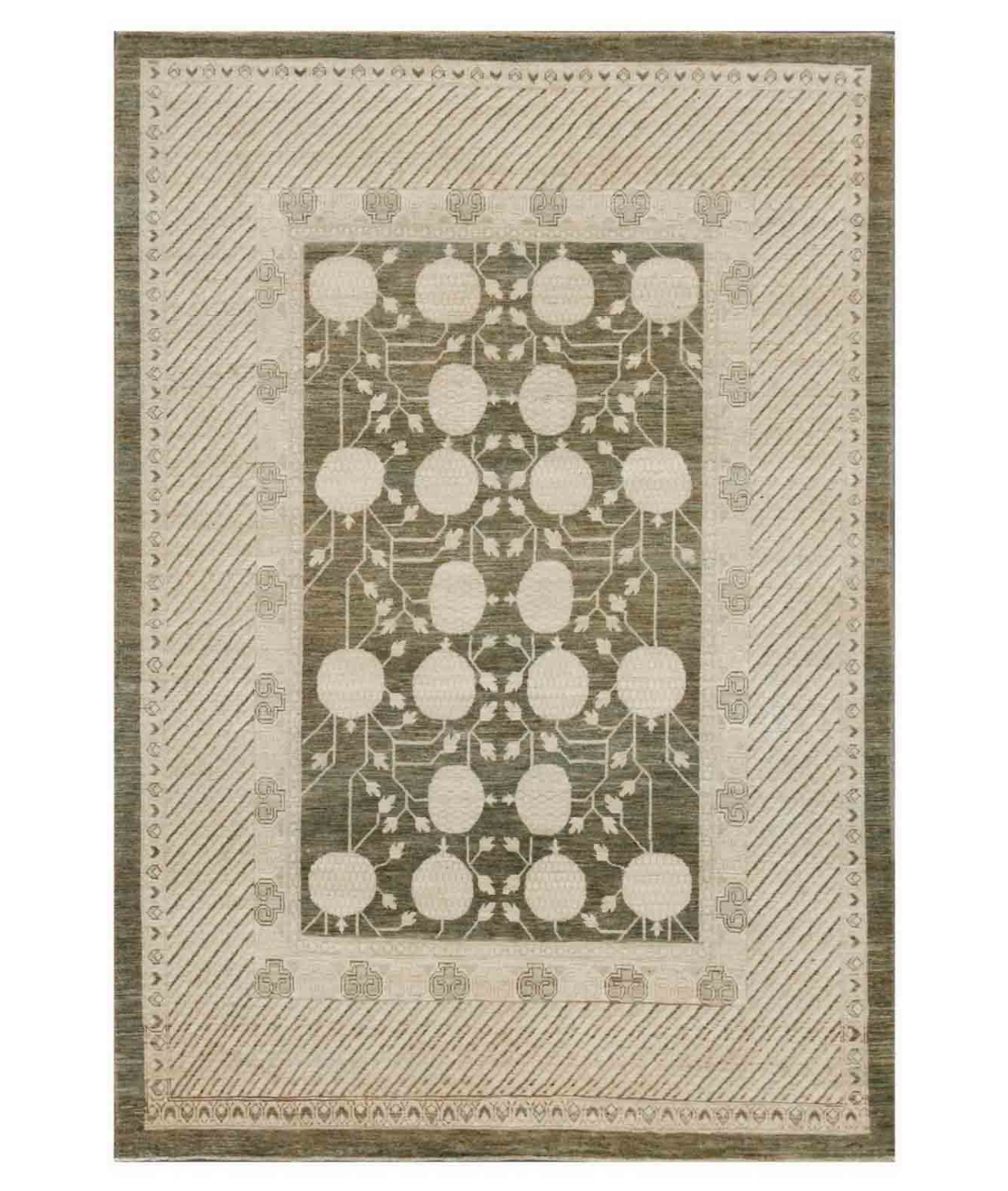 Hand Knotted Khotan Wool Rug 6' 1" X 9' 0" 6' 1" X 9' 0" (185 X 274) / Brown / Ivory