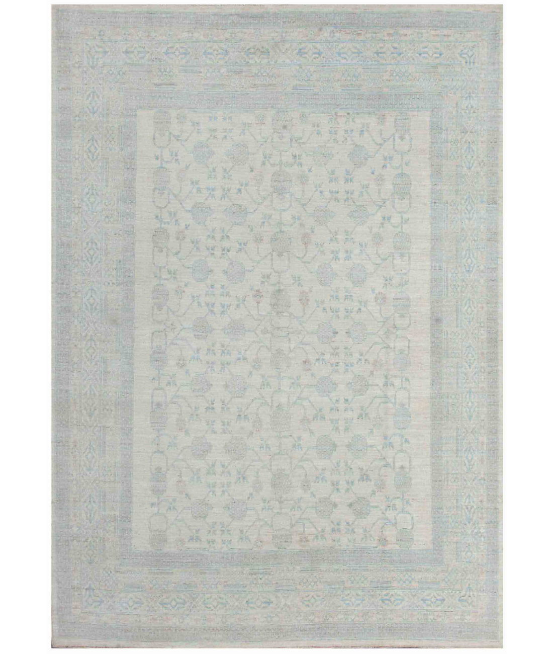 Hand Knotted Khotan Wool Rug 8' 0" X 11' 2" 8' 0" X 11' 2" (244 X 340) / Ivory / Blue