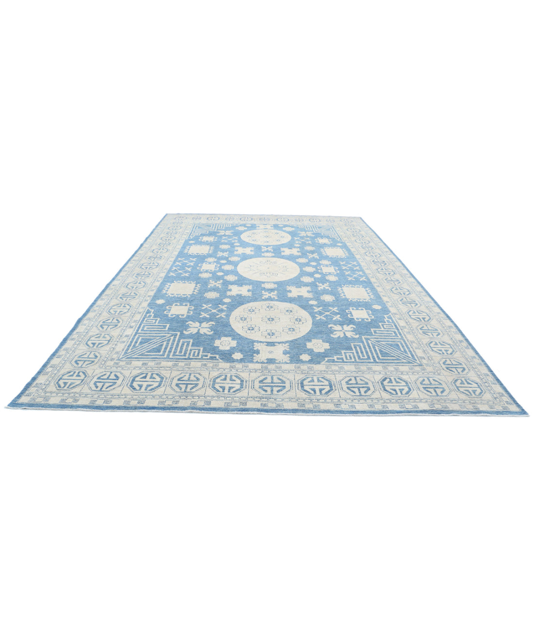 Khotan 9'8'' X 14'1'' Hand-Knotted Wool Rug 9'8'' x 14'1'' (290 X 423) / Blue / Ivory