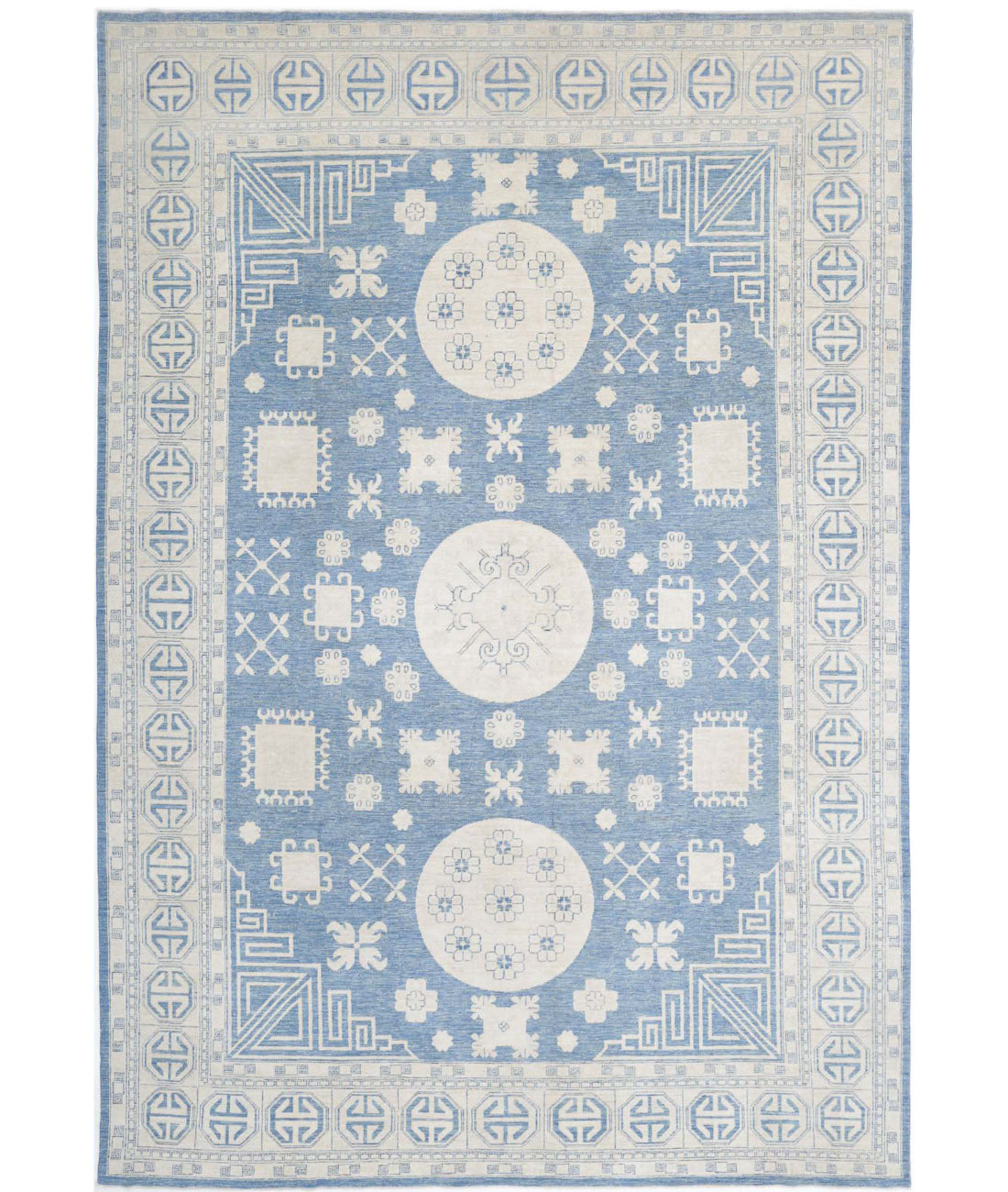 Khotan 9'8'' X 14'1'' Hand-Knotted Wool Rug 9'8'' x 14'1'' (290 X 423) / Blue / Ivory