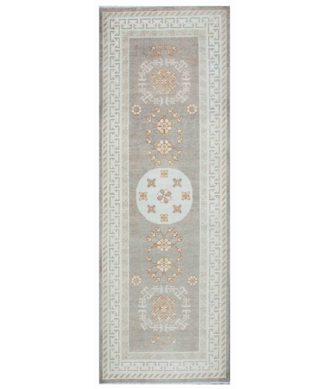 Hand Knotted Khotan Wool Rug 3' 1" X 9' 1" 3' 1" X 9' 1" (94 X 277) / Brown / Ivory