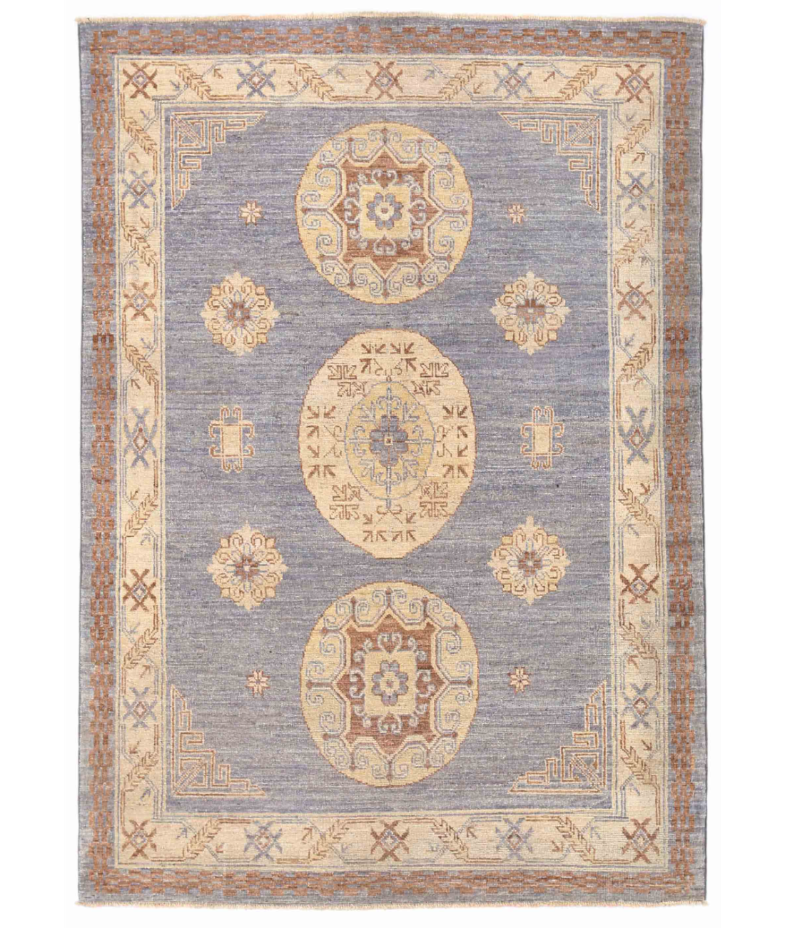 Hand Knotted Khotan Wool Rug - 4'7'' x 6'5'' 4' 7" X 6' 5" ( 140 X 196 ) / Grey / Ivory