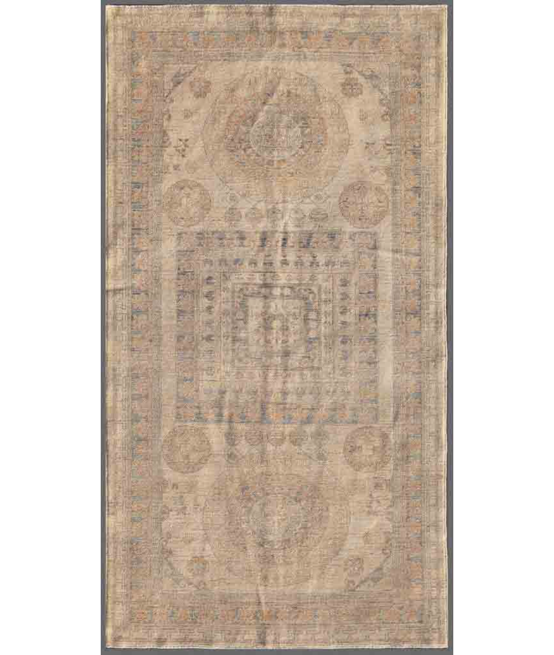 Hand Knotted Khotan Wool Rug 4' 11" X 8' 5" 4' 11" X 8' 5" (150 X 257) / Ivory / Blue