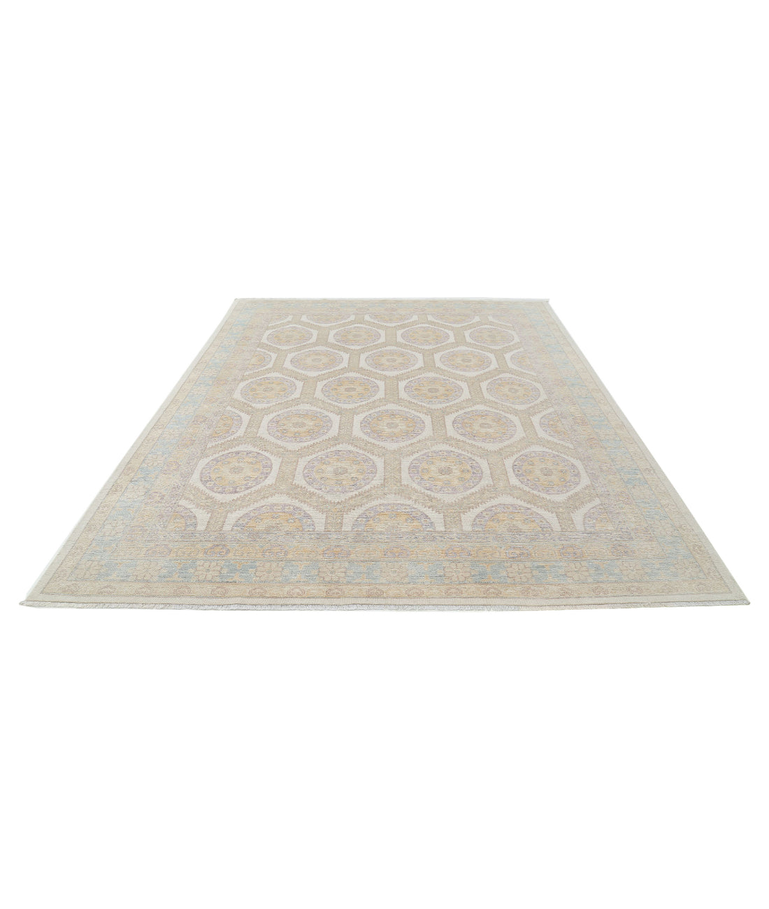 Khotan 8'0'' X 9'10'' Hand-Knotted Wool Rug 8'0'' x 9'10'' (240 X 295) / Ivory / Blue