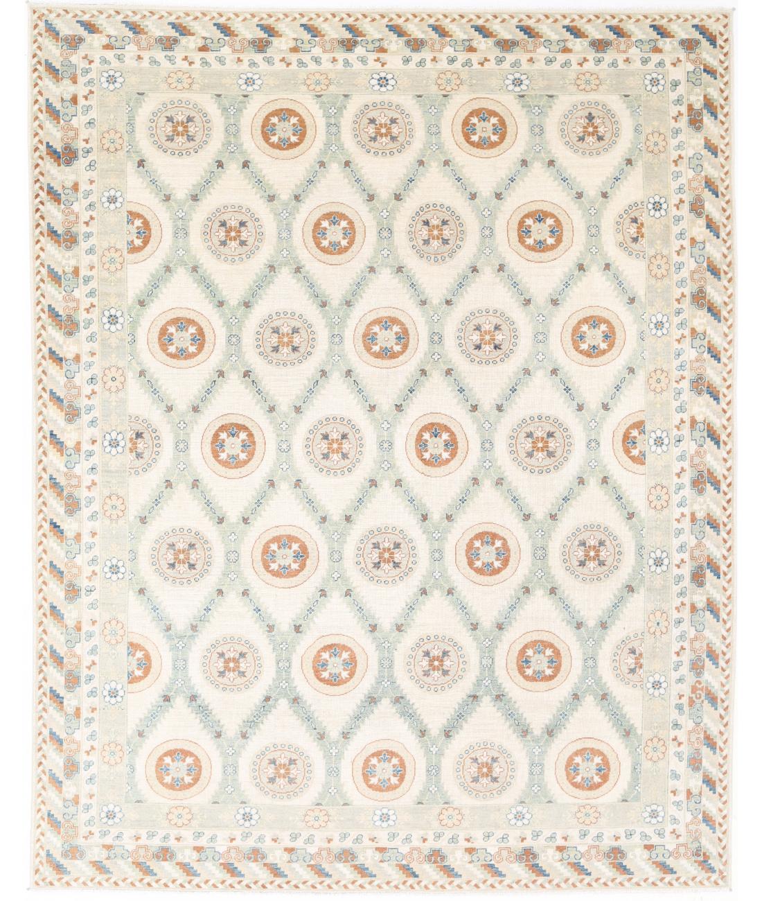 Khotan 9' 4" X 12' 0" Hand-Knotted Wool Rug 9' 4" X 12' 0" (284 X 366) / Green / Ivory