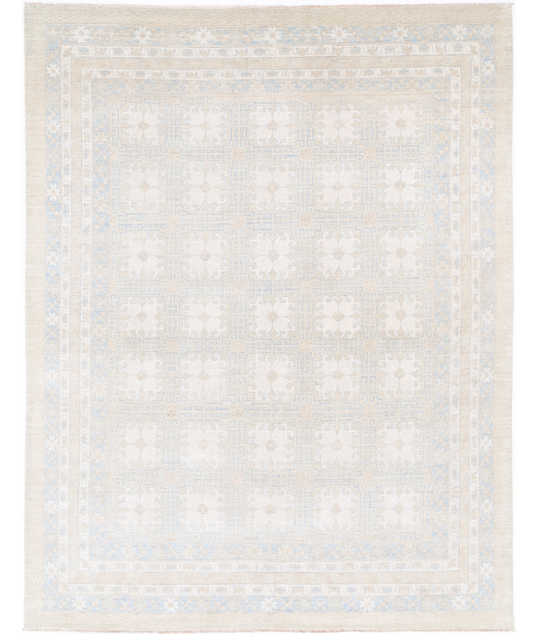 Hand Knotted Khotan Wool Rug 7' 10" X 10' 3" 7' 10" X 10' 3" (239 X 312) / Ivory / Brown
