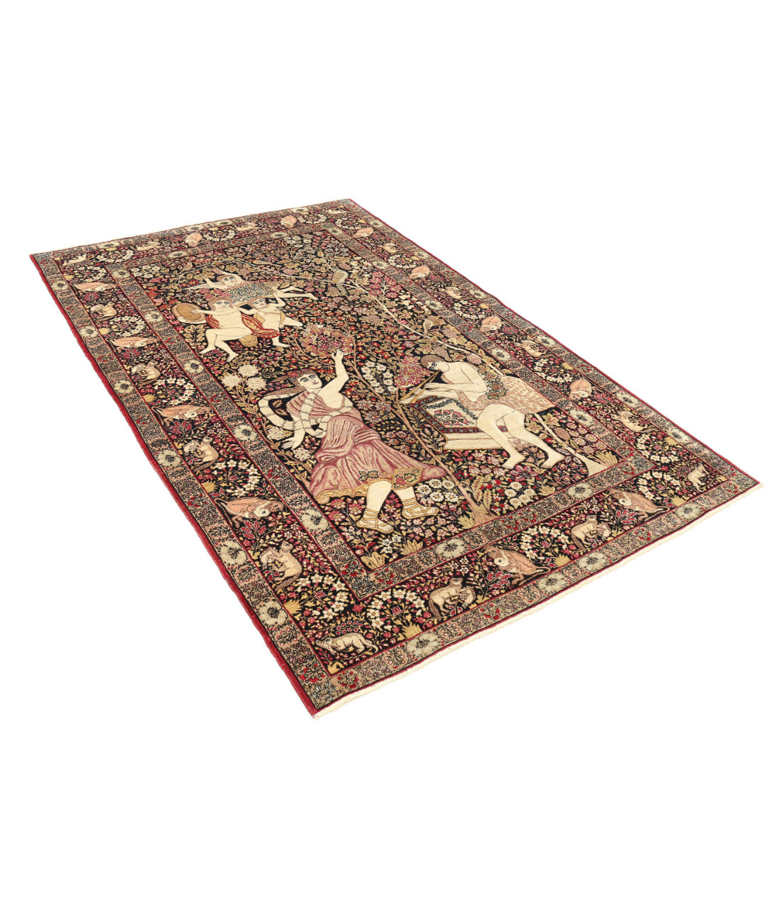 Kerman 4'10'' X 7'5'' Hand-Knotted Wool Rug 4'10'' x 7'5'' (145 X 223) / Black / Burgundy