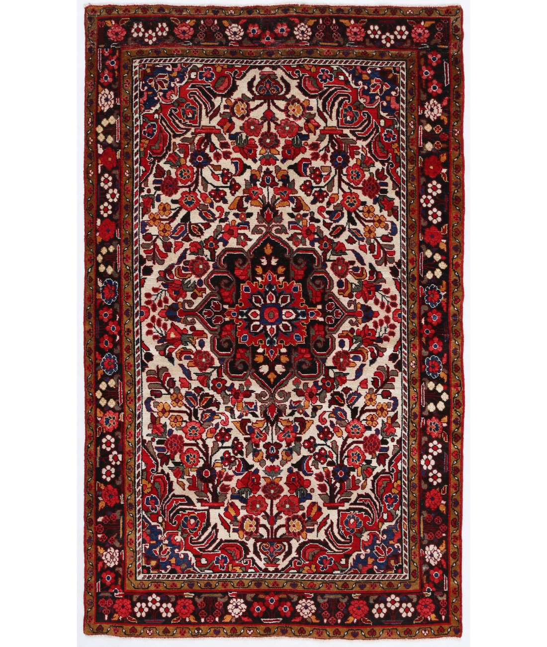 Hand Knotted Persian Lilian Wool Rug - 4'10'' x 8'2'' 4' 10" X 8' 2" ( 147 X 249 ) / Ivory / Blue
