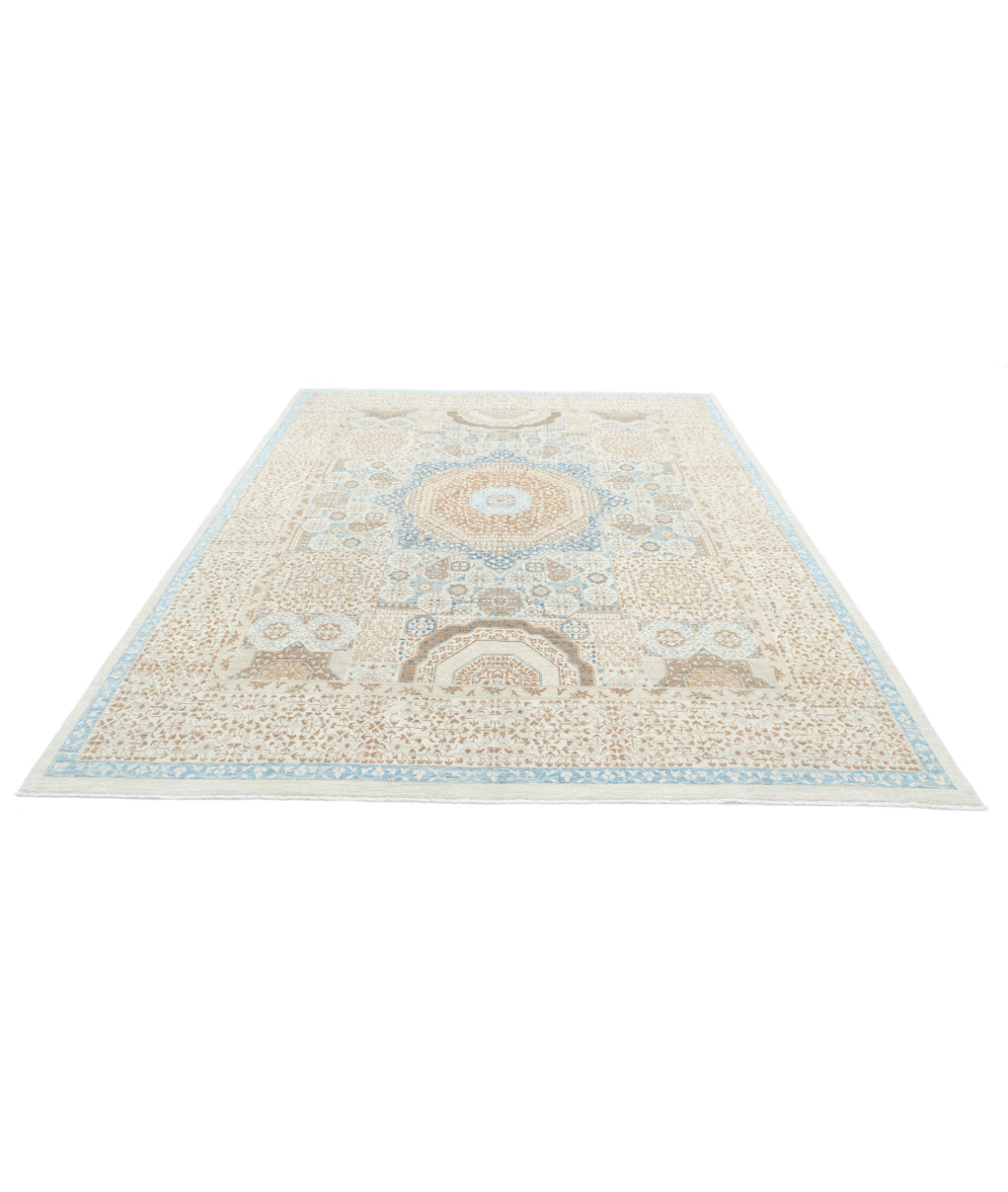Mamluk 7'8'' X 10'2'' Hand-Knotted Wool Rug 7'8'' x 10'2'' (230 X 305) / Ivory / Blue