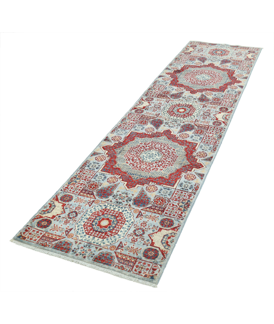 Mamluk 2'5'' X 9'8'' Hand-Knotted Wool Rug 2'5'' x 9'8'' (73 X 290) / Blue / Red