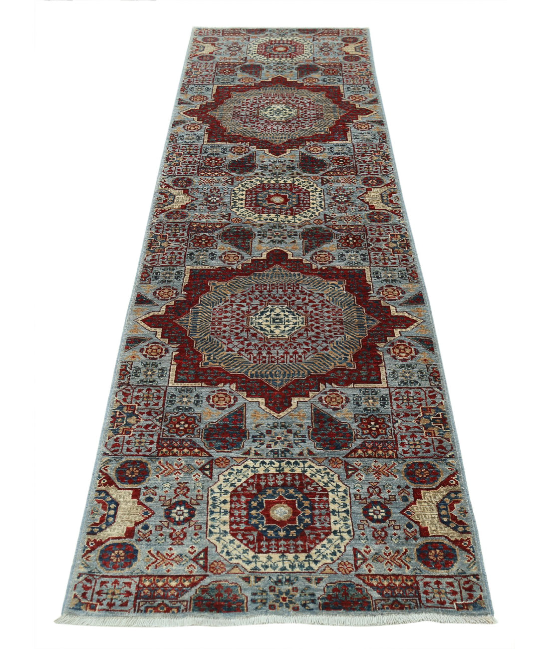 Mamluk 2'5'' X 9'8'' Hand-Knotted Wool Rug 2'5'' x 9'8'' (73 X 290) / Blue / Red