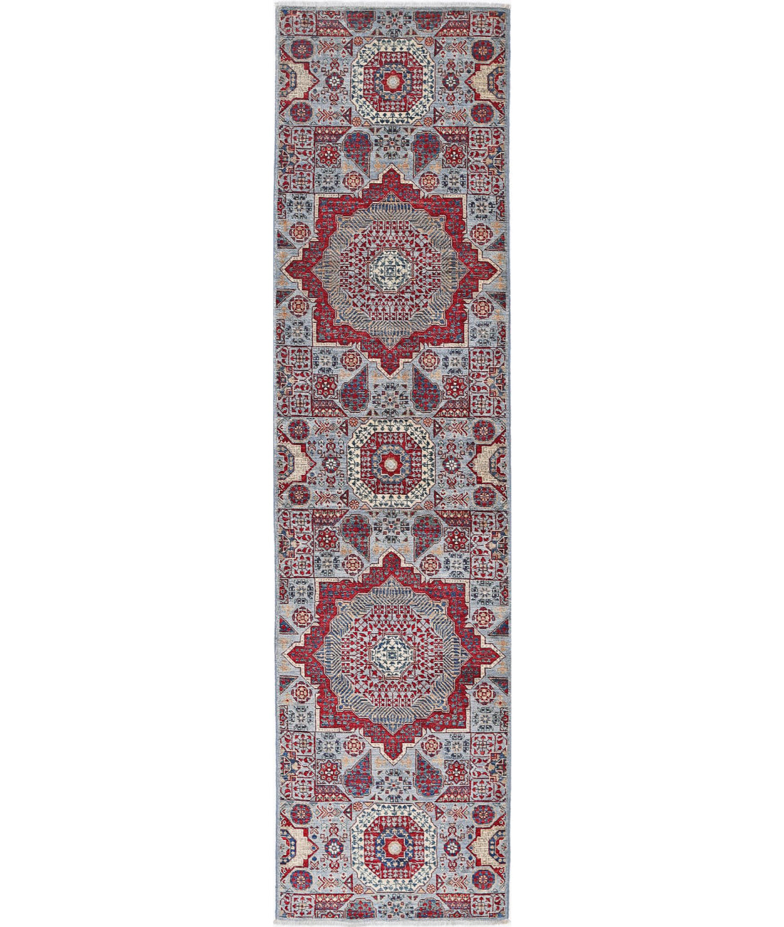 Mamluk 2'5'' X 9'8'' Hand-Knotted Wool Rug 2'5'' x 9'8'' (73 X 290) / Blue / Red