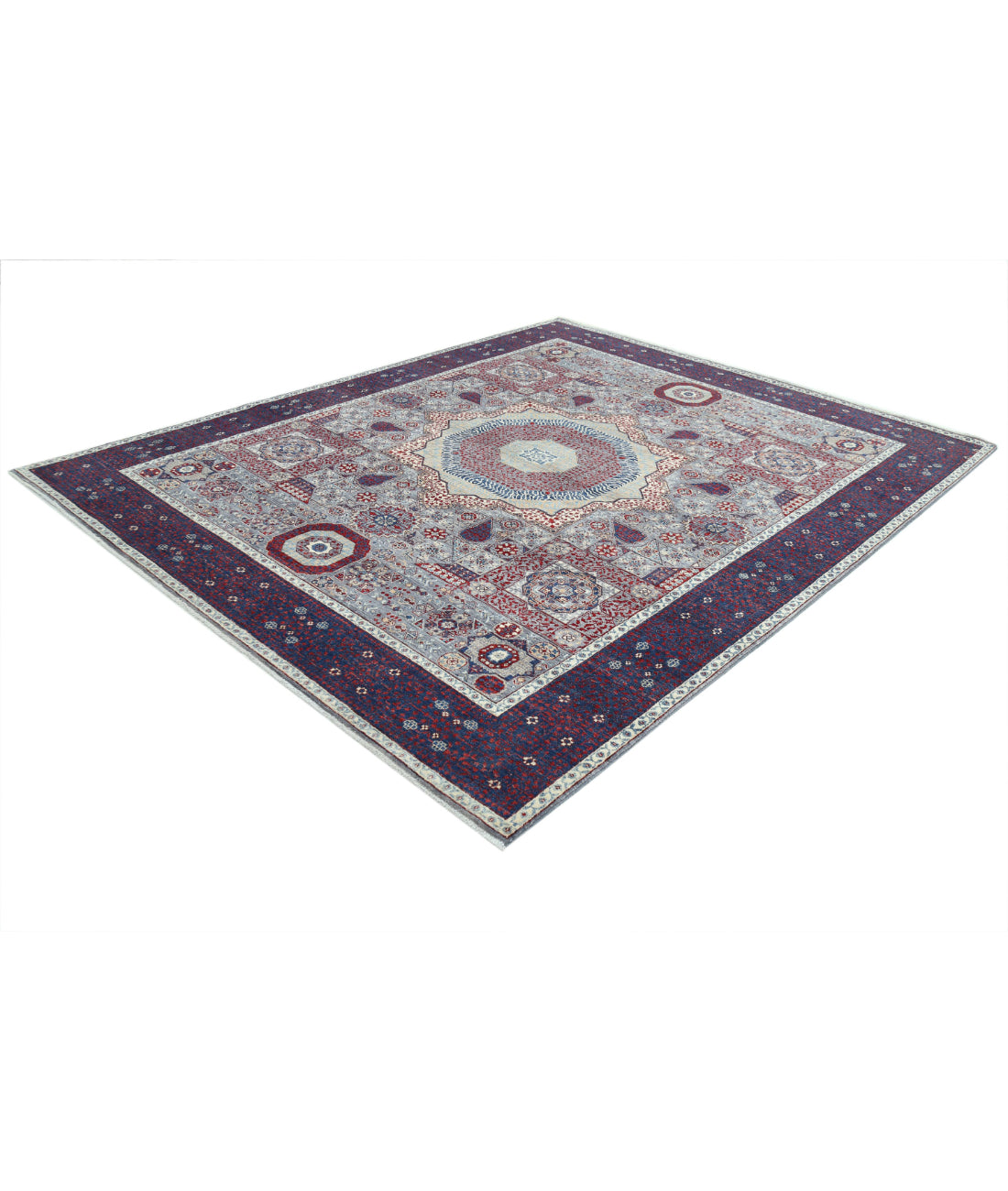 Mamluk 8'0'' X 9'11'' Hand-Knotted Wool Rug 8'0'' x 9'11'' (240 X 298) / Grey / Blue