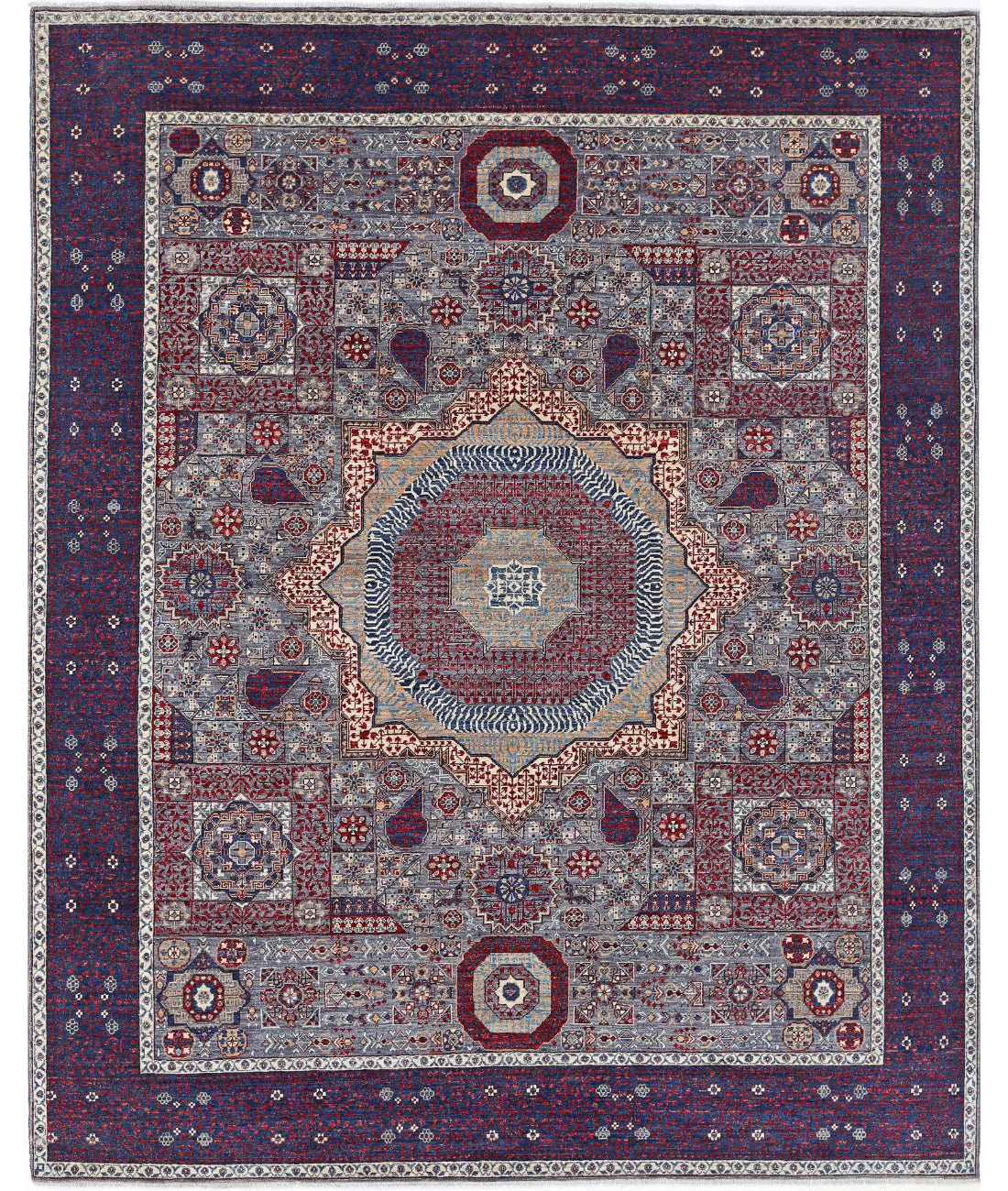 Mamluk 8'0'' X 9'11'' Hand-Knotted Wool Rug 8'0'' x 9'11'' (240 X 298) / Grey / Blue