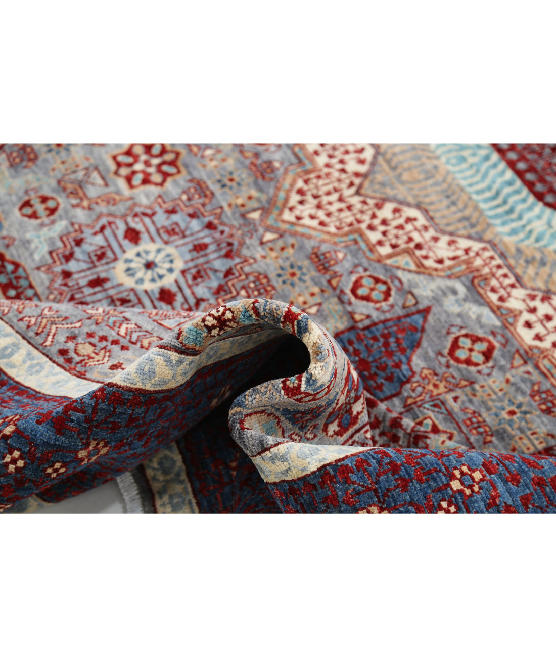 Mamluk 8'1'' X 10'4'' Hand-Knotted Wool Rug 8'1'' x 10'4'' (243 X 310) / Grey / Blue