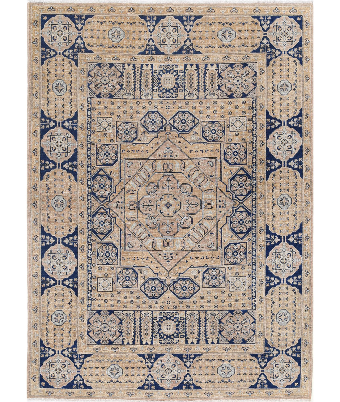 Mamluk 5'3'' X 7'5'' Hand-Knotted Wool Rug 5'3'' x 7'5'' (158 X 223) / Taupe / Blue