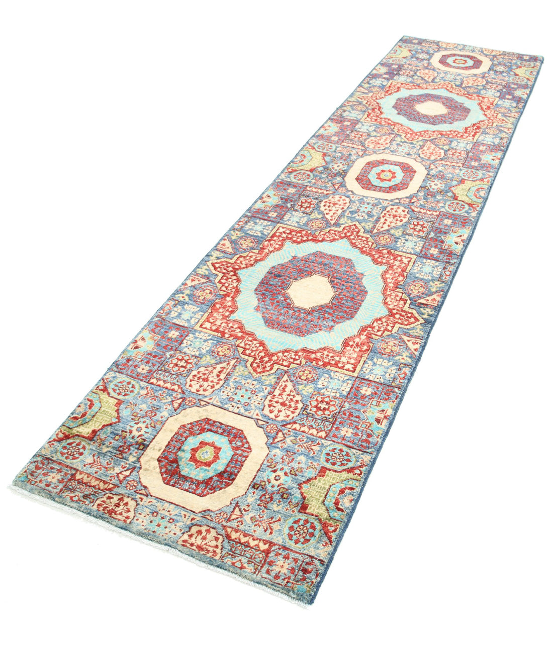 Mamluk 2'6'' X 9'10'' Hand-Knotted Wool Rug 2'6'' x 9'10'' (75 X 295) / Blue / Red