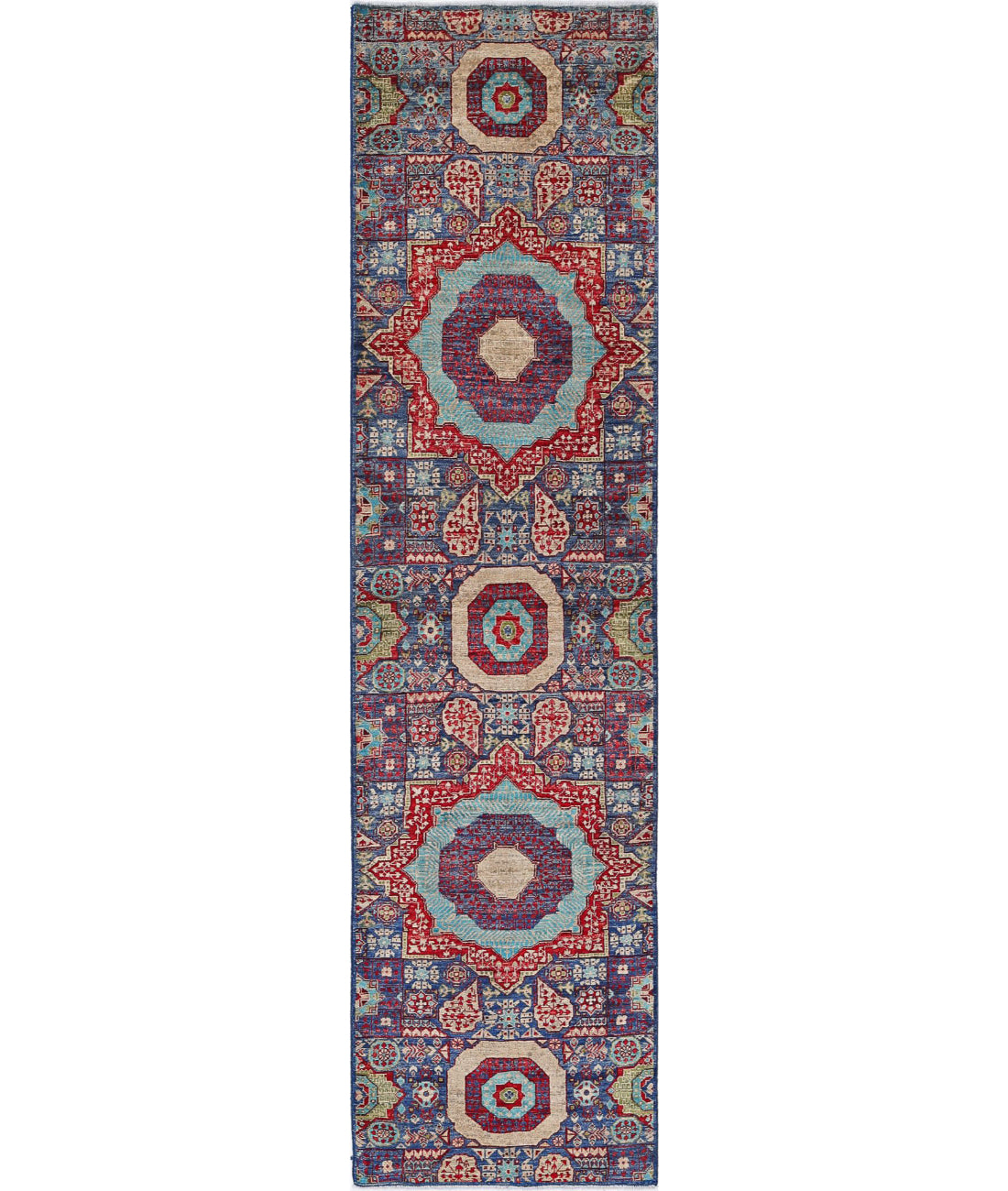 Mamluk 2'6'' X 9'10'' Hand-Knotted Wool Rug 2'6'' x 9'10'' (75 X 295) / Blue / Red