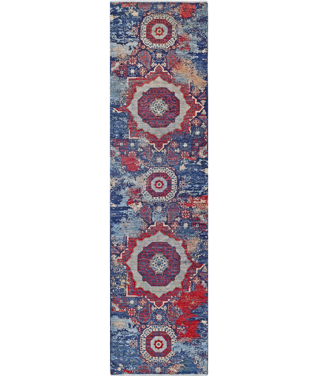Mamluk 2'6'' X 9'7'' Hand-Knotted Wool Rug 2'6'' x 9'7'' (75 X 288) / Blue / Red
