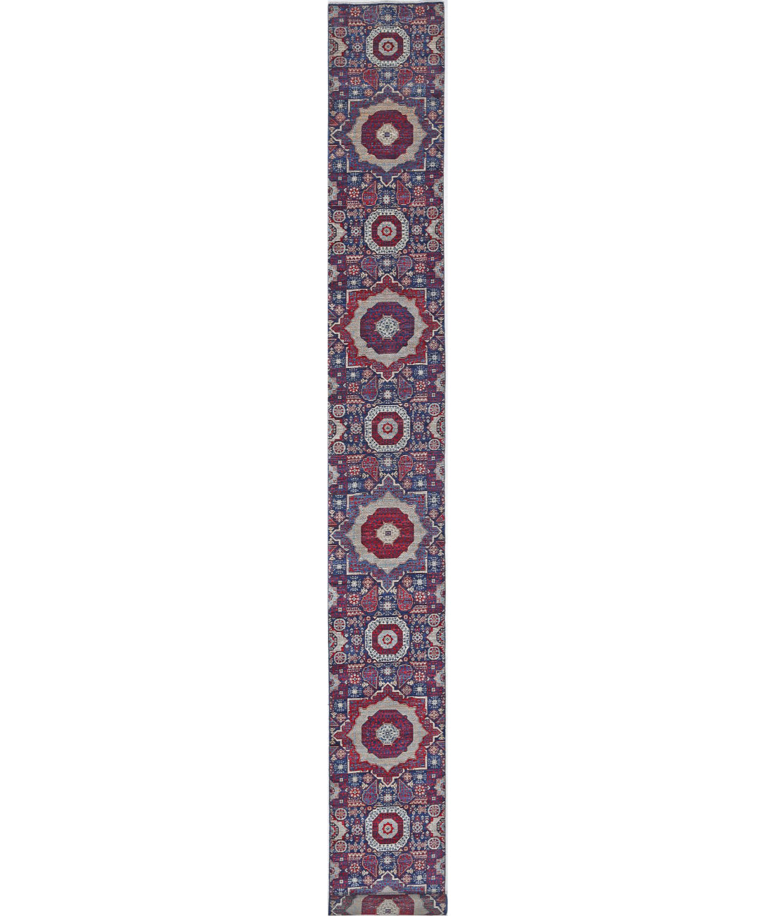 Mamluk 2'5'' X 22'4'' Hand-Knotted Wool Rug 2'5'' x 22'4'' (73 X 670) / Blue / Red