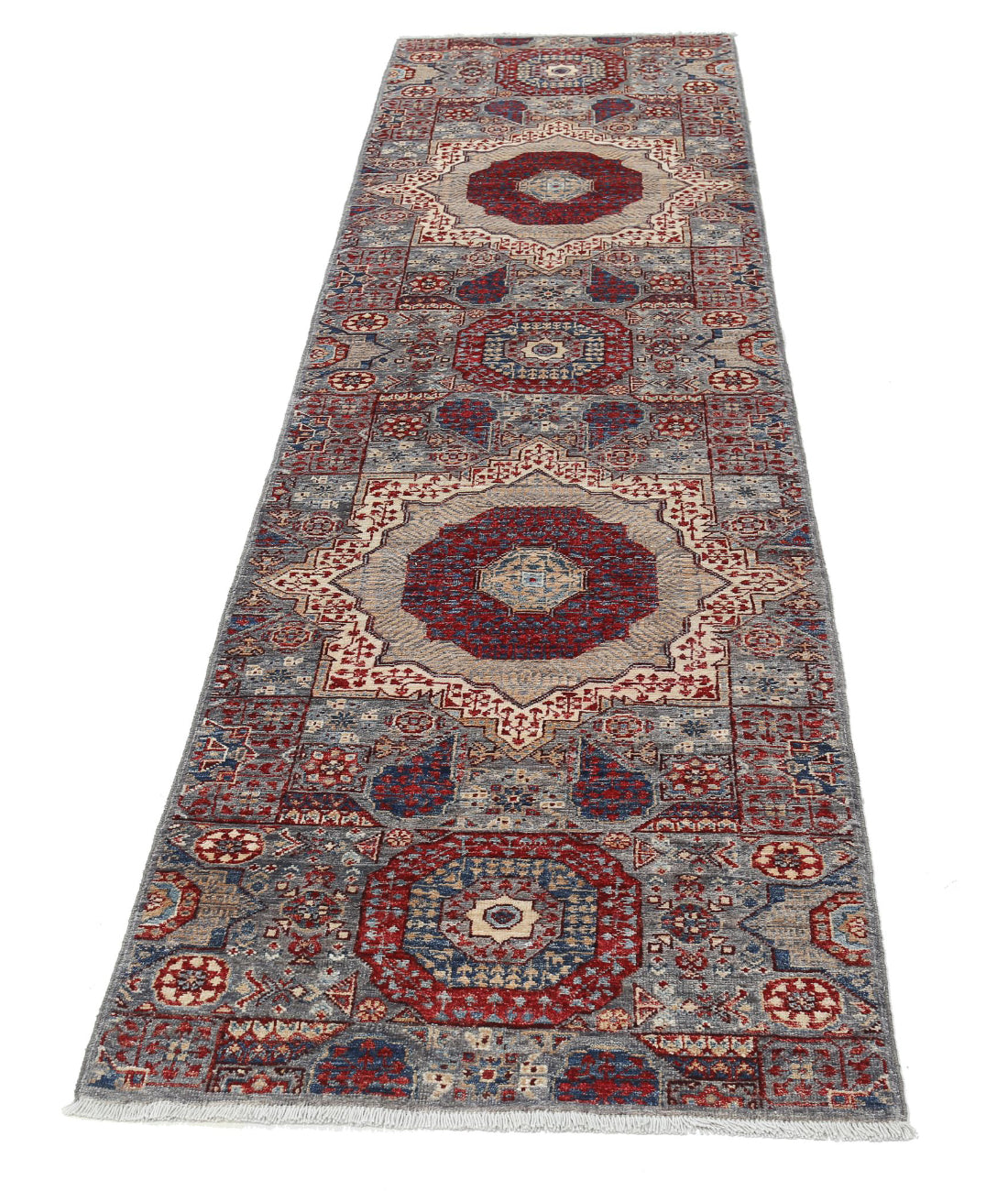 Mamluk 2'7'' X 10'4'' Hand-Knotted Wool Rug 2'7'' x 10'4'' (78 X 310) / Grey / Blue