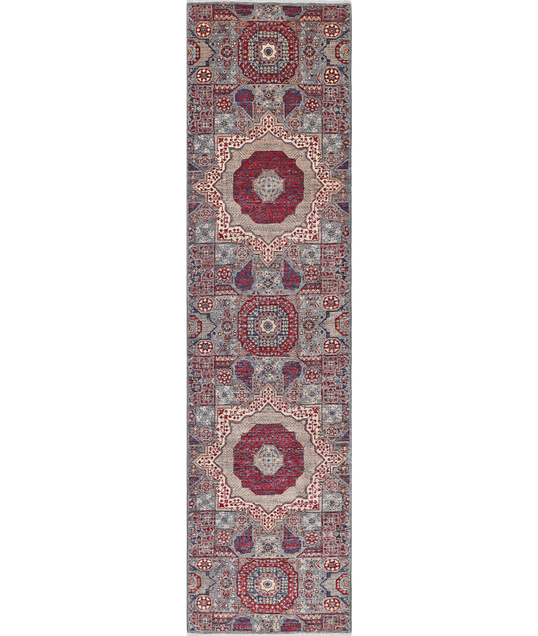 Mamluk 2'7'' X 10'4'' Hand-Knotted Wool Rug 2'7'' x 10'4'' (78 X 310) / Grey / Blue