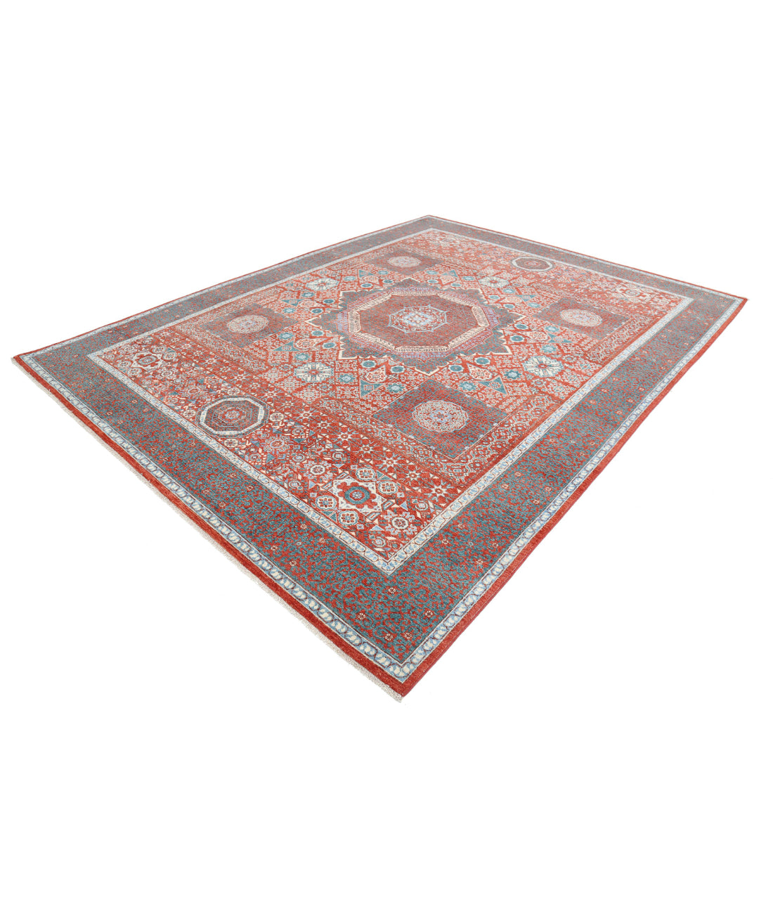 Mamluk 9'2'' X 11'8'' Hand-Knotted Wool Rug 9'2'' x 11'8'' (275 X 350) / Red / Grey