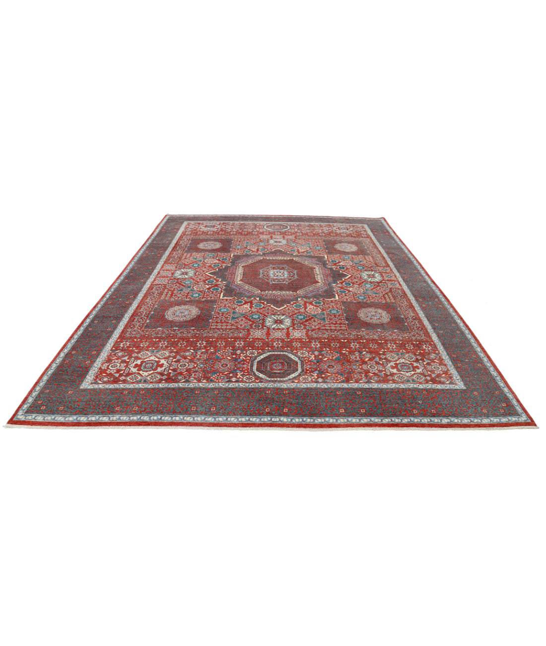 Mamluk 9'2'' X 11'8'' Hand-Knotted Wool Rug 9'2'' x 11'8'' (275 X 350) / Red / Grey