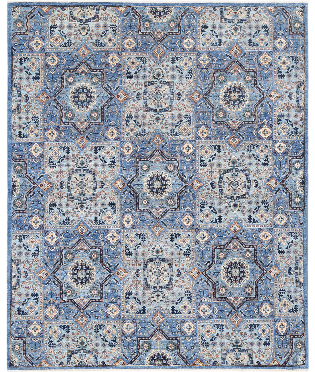 Mamluk 8'0'' X 9'9'' Hand-Knotted Wool Rug 8'0'' x 9'9'' (240 X 293) / Blue / Blue