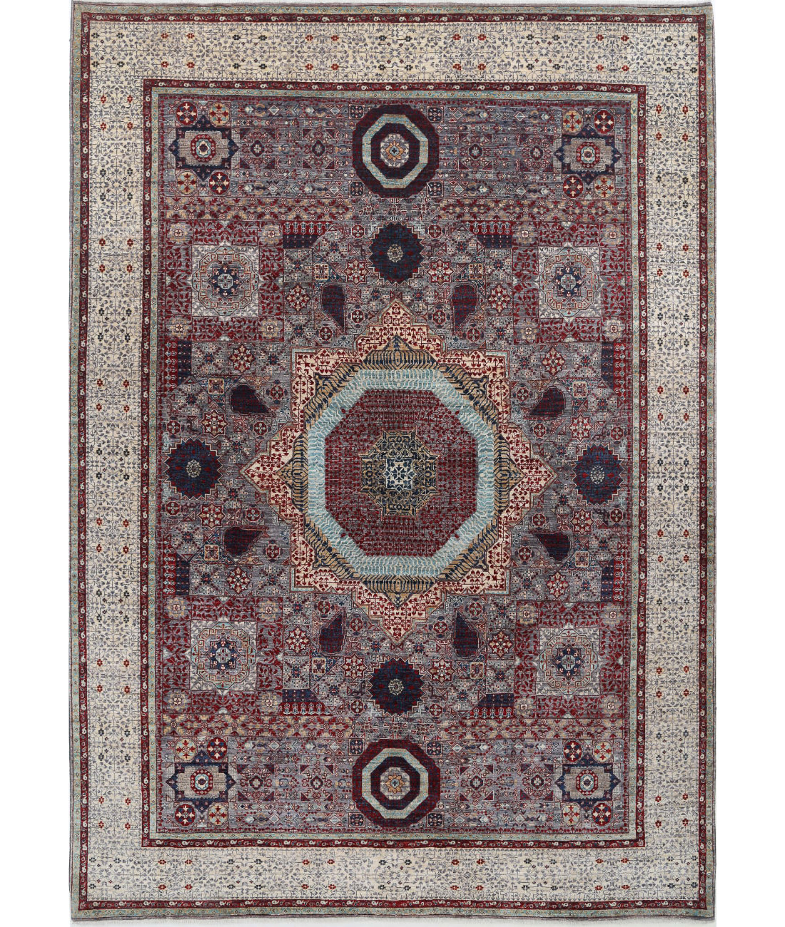 Mamluk 8'9'' X 12'3'' Hand-Knotted Wool Rug 8'9'' x 12'3'' (263 X 368) / Grey / Ivory
