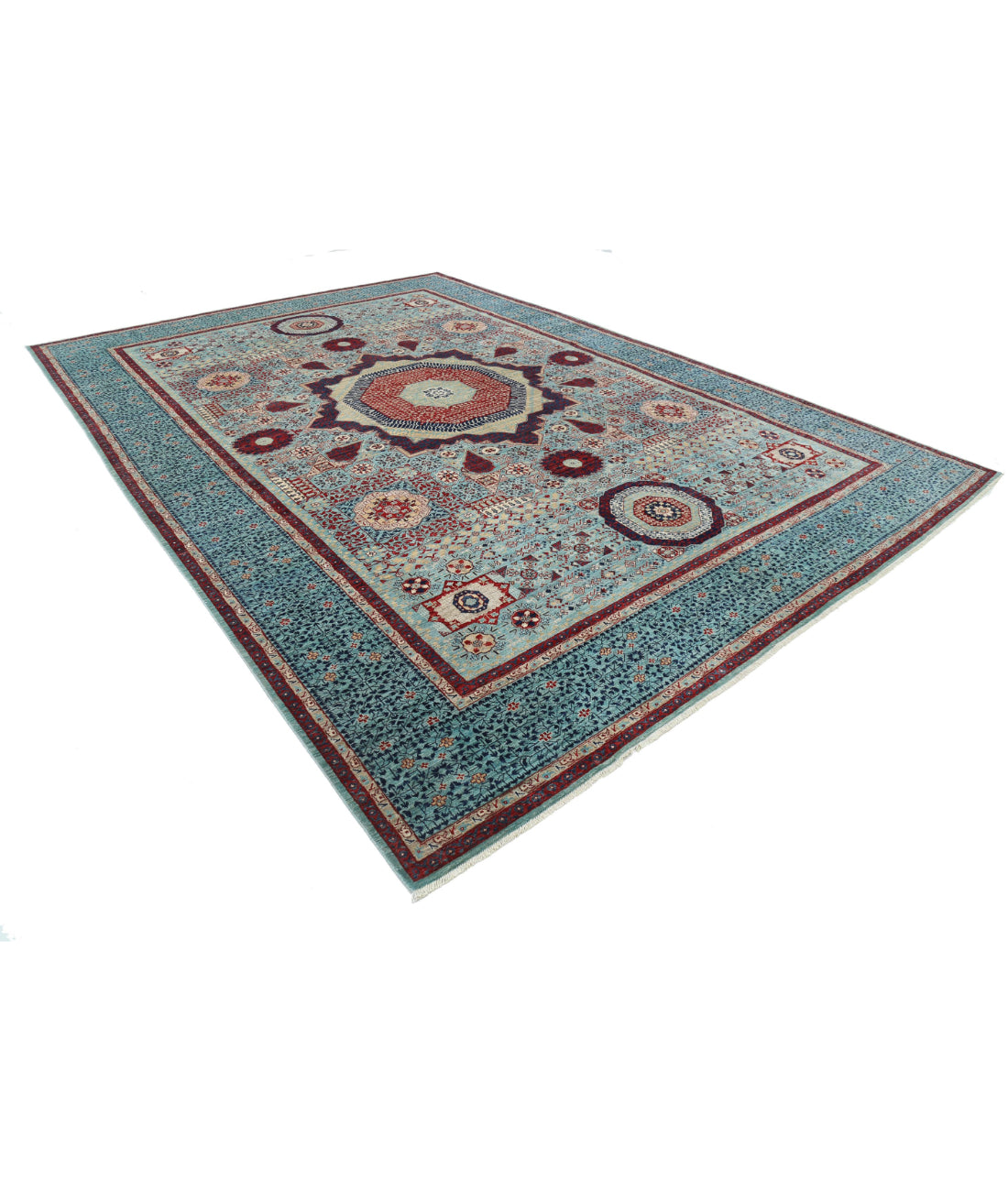 Mamluk 9'11'' X 14'1'' Hand-Knotted Wool Rug 9'11'' x 14'1'' (298 X 423) / Green / Blue