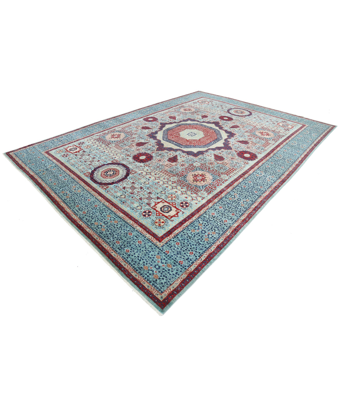 Mamluk 9'11'' X 14'1'' Hand-Knotted Wool Rug 9'11'' x 14'1'' (298 X 423) / Green / Blue