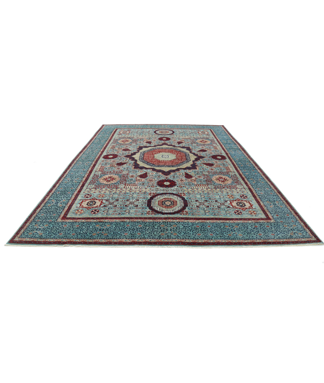 Mamluk 9'11'' X 14'1'' Hand-Knotted Wool Rug 9'11'' x 14'1'' (298 X 423) / Green / Blue