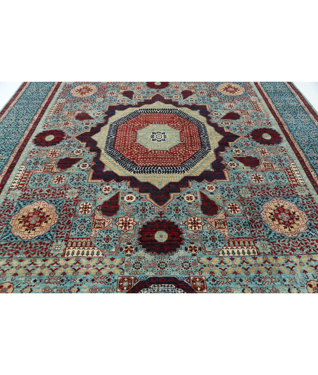 Mamluk 9'11'' X 14'1'' Hand-Knotted Wool Rug 9'11'' x 14'1'' (298 X 423) / Green / Blue